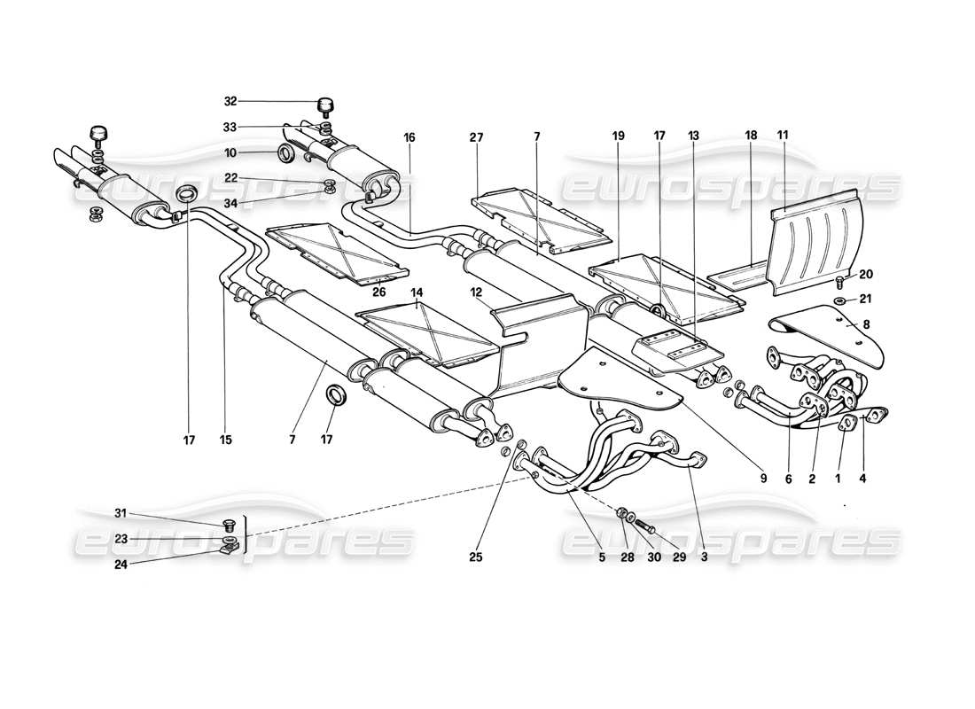 ferrari 412 (mechanical) exhaust system parts diagram