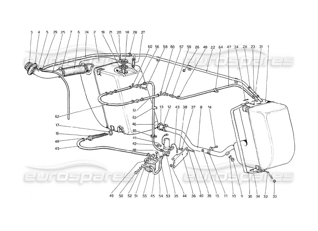 ferrari 208 gt4 dino (1975) fuel system part diagram