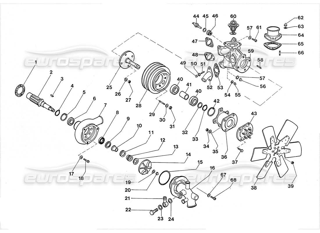 lamborghini lm002 (1988) water pump thermostat parts diagram