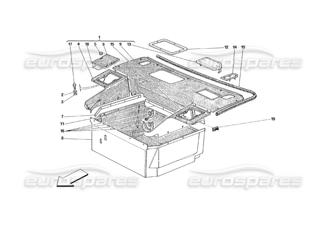 ferrari 348 (1993) tb / ts front compartments carpets parts diagram