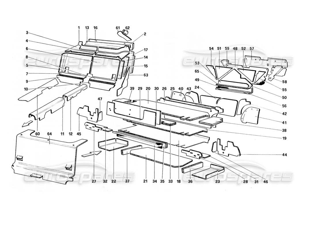 ferrari 328 (1988) luggage and passenger compartment insulation (for us - aus - sa - j) part diagram