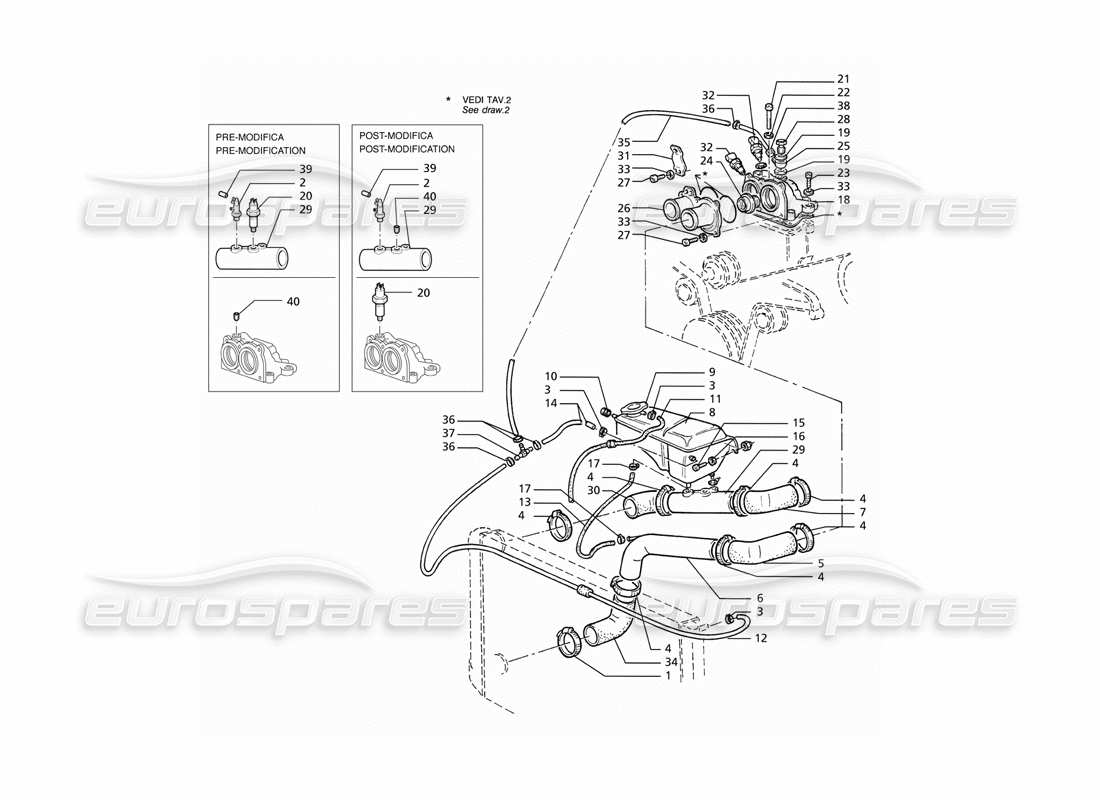 maserati ghibli 2.8 (abs) engine cooling pipes and thermostat parts diagram