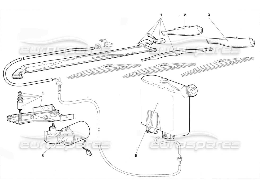 lamborghini diablo vt (1994) windscreen wiper and headlamp washers (valid for rh d. version - april 1994) part diagram