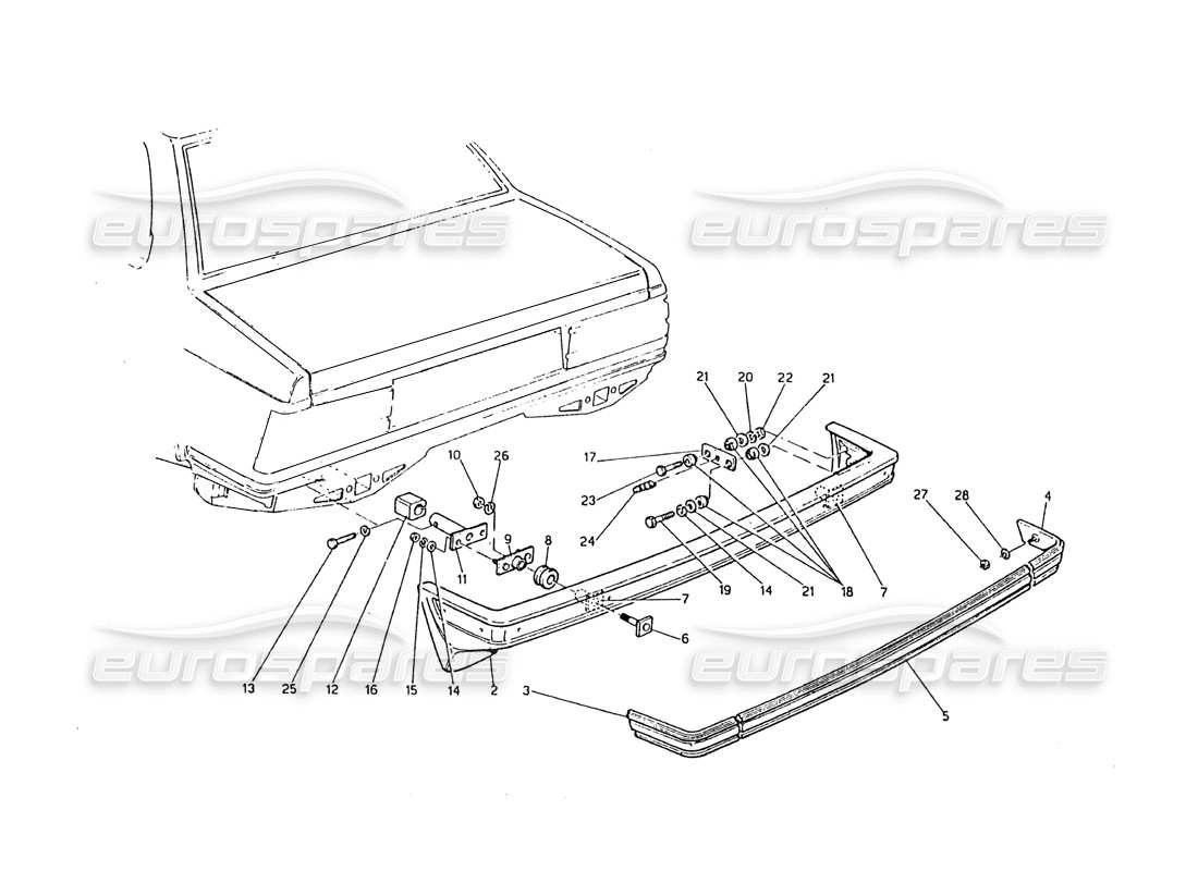 maserati biturbo 2.5 (1984) rear bumper part diagram