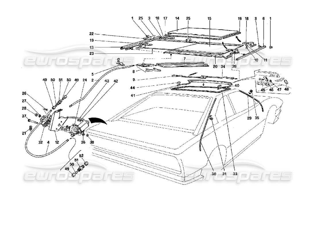 ferrari mondial 3.4 t coupe/cabrio sunroof - coupe parts diagram