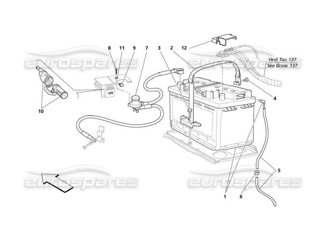 maserati 4200 spyder (2005) battery parts diagram