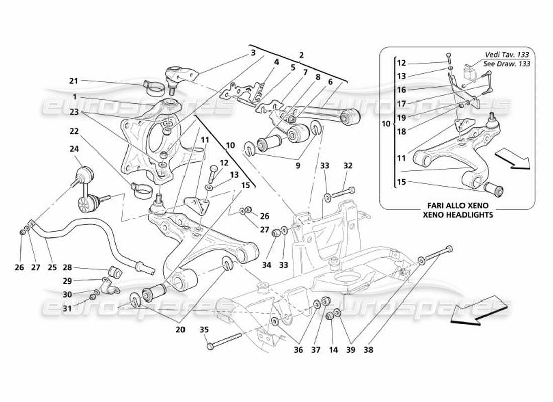 maserati 4200 spyder (2005) front suspension - wishbones and stabilizer bar parts diagram