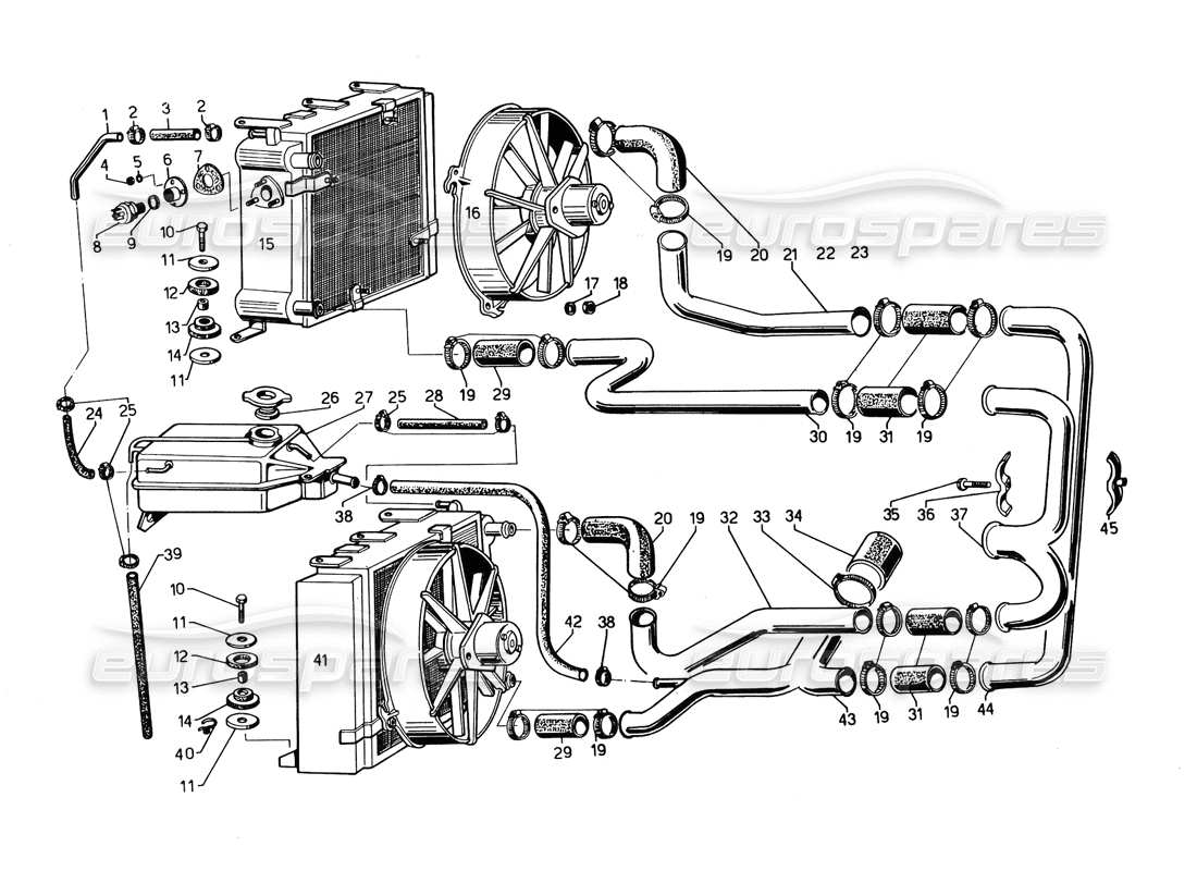 lamborghini countach 5000 qvi (1989) radiator and coolant system part diagram