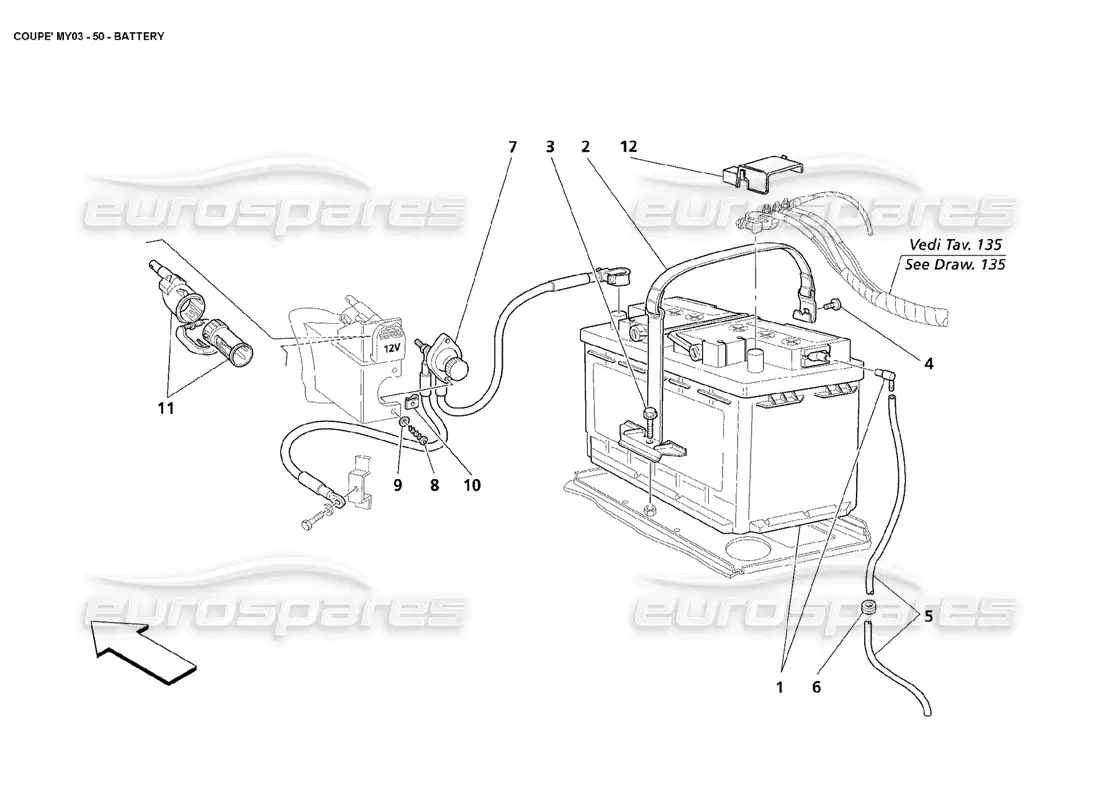 maserati 4200 coupe (2003) battery parts diagram