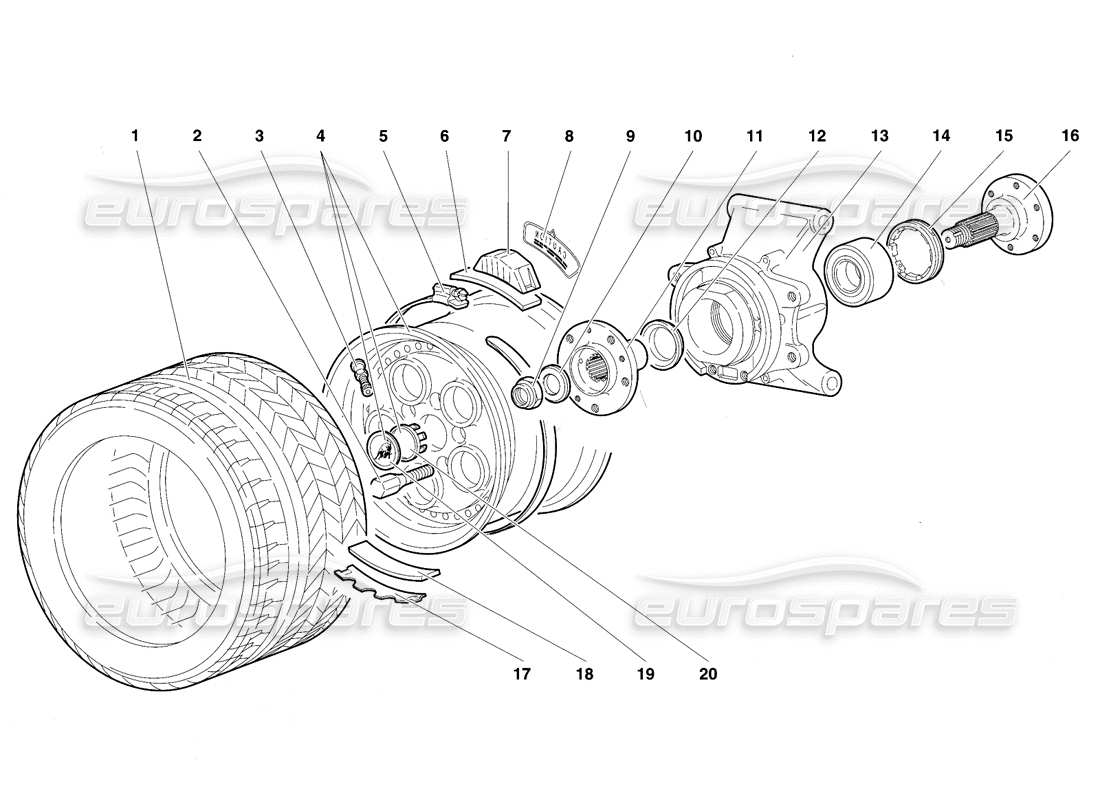 lamborghini diablo vt (1994) rear wheel and hub carrier parts diagram