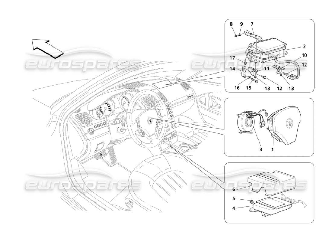 maserati qtp. (2006) 4.2 front air-bag system parts diagram