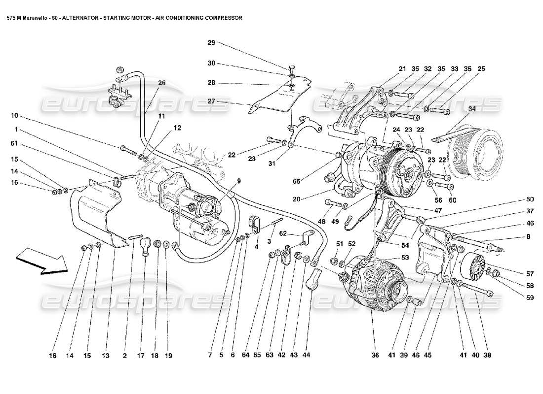 ferrari 575m maranello alternator starting motor and a.c. compressor part diagram