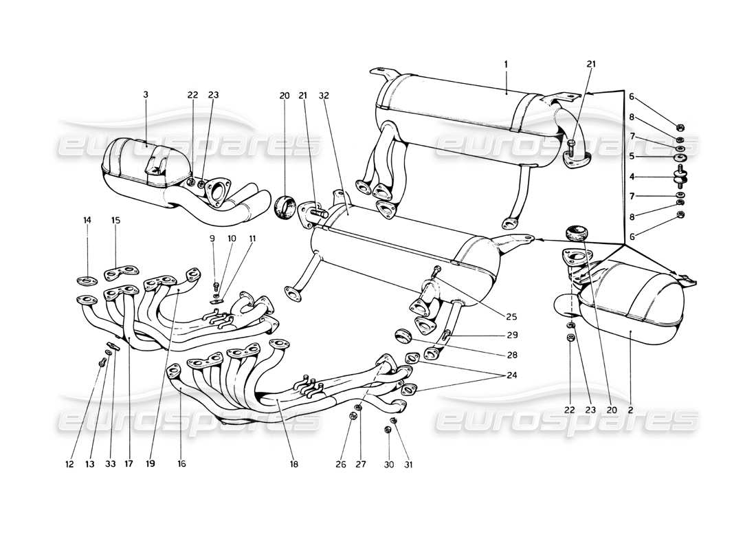 ferrari 512 bb exhaust system part diagram