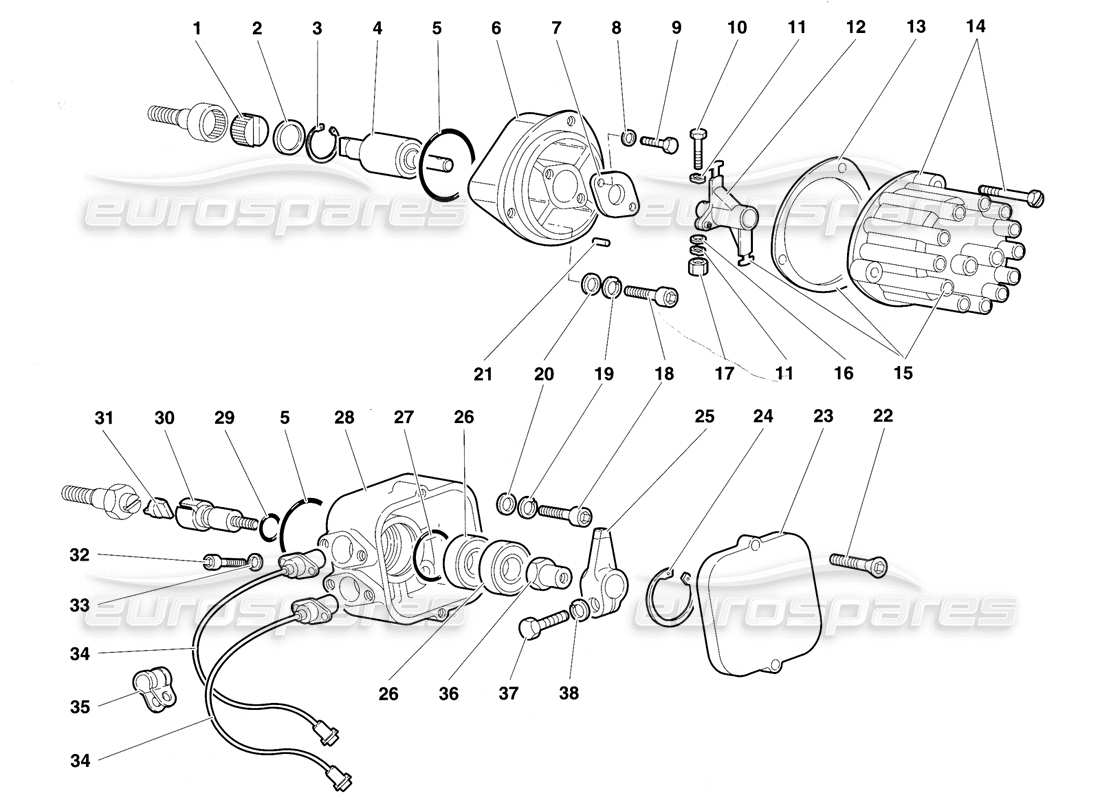 lamborghini diablo vt (1994) ignition distributor and phase sensors part diagram