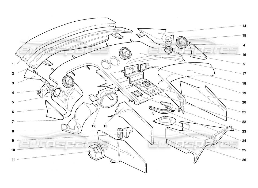 lamborghini diablo vt (1994) passenger compartment trim part diagram