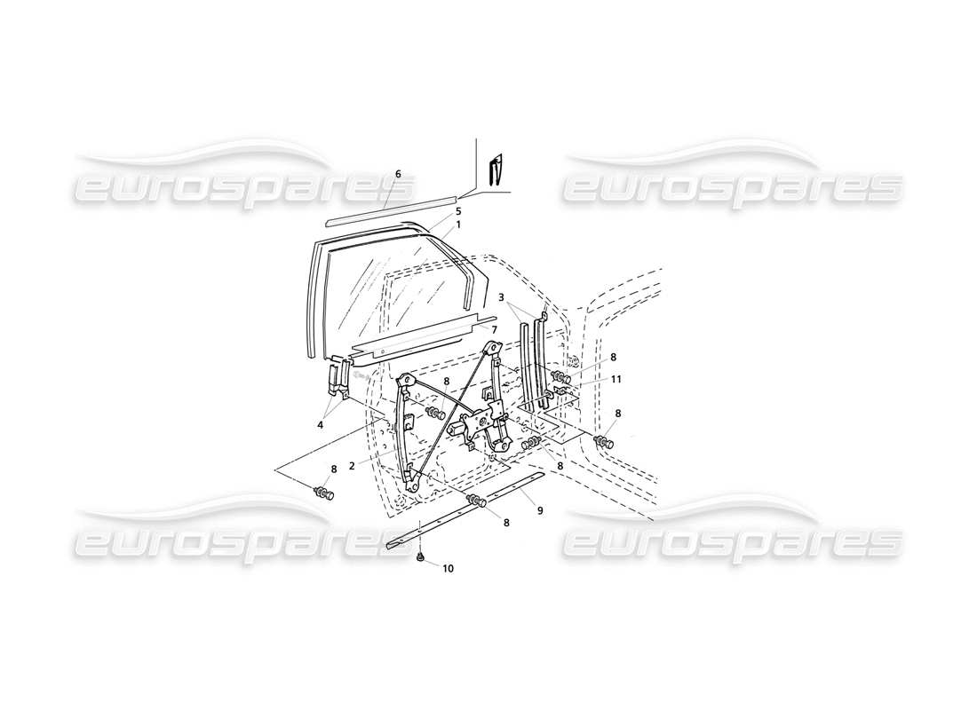 maserati qtp v8 evoluzione front doors: windows and regulators parts diagram