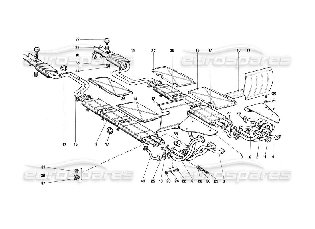 ferrari 400i (1983 mechanical) exhaust system parts diagram