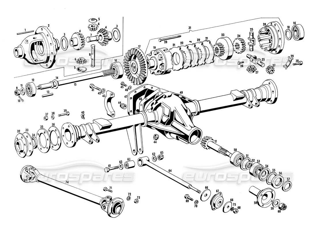 maserati ghibli 4.7 / 4.9 differential and propeller shafts parts diagram