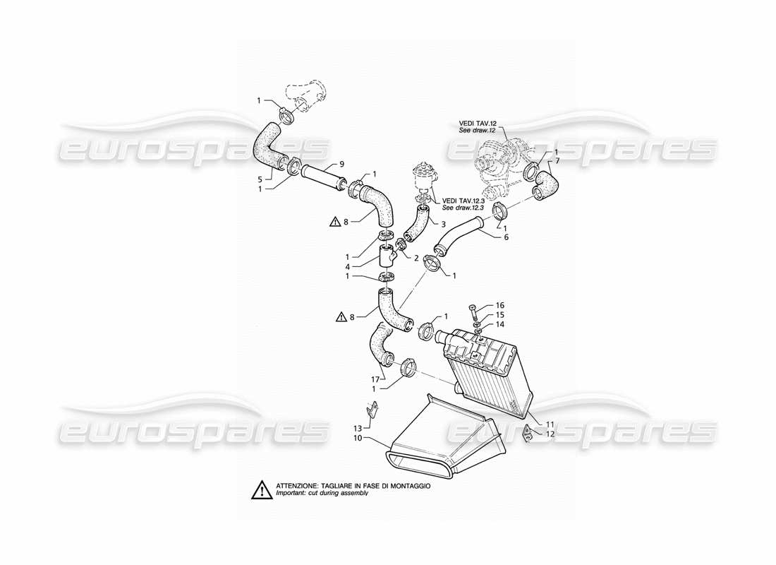 maserati qtp v6 (1996) heat exchanger pipes lh side parts diagram