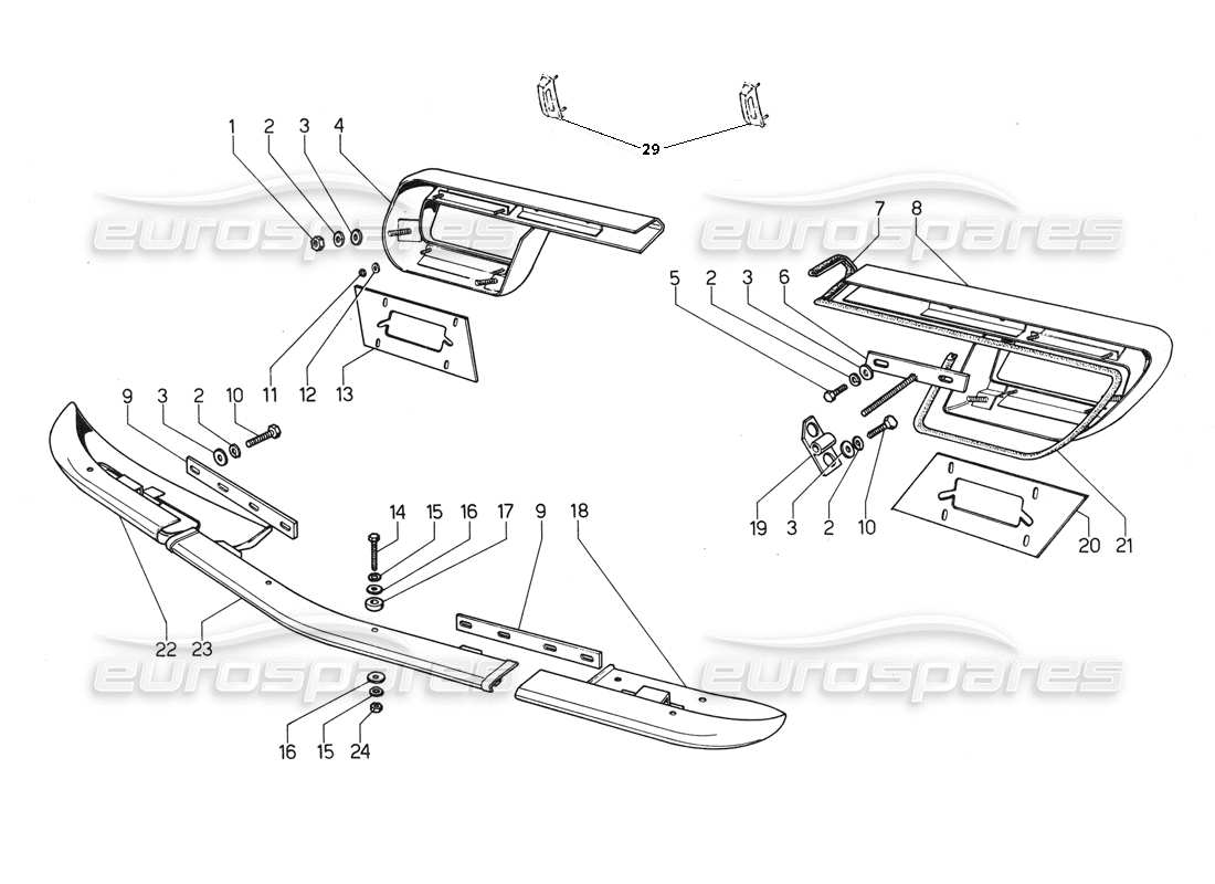 lamborghini urraco p250 / p250s front and rear bumpers part diagram