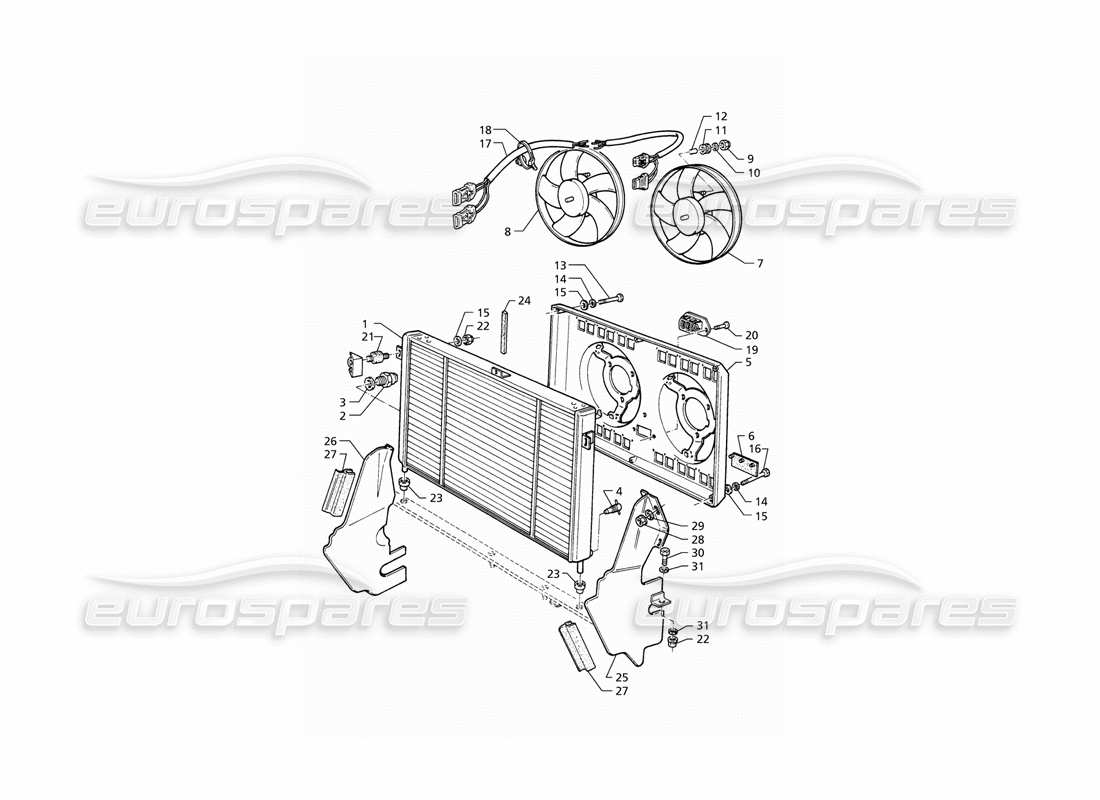 maserati qtp v8 (1998) radiator and cooling fans parts diagram