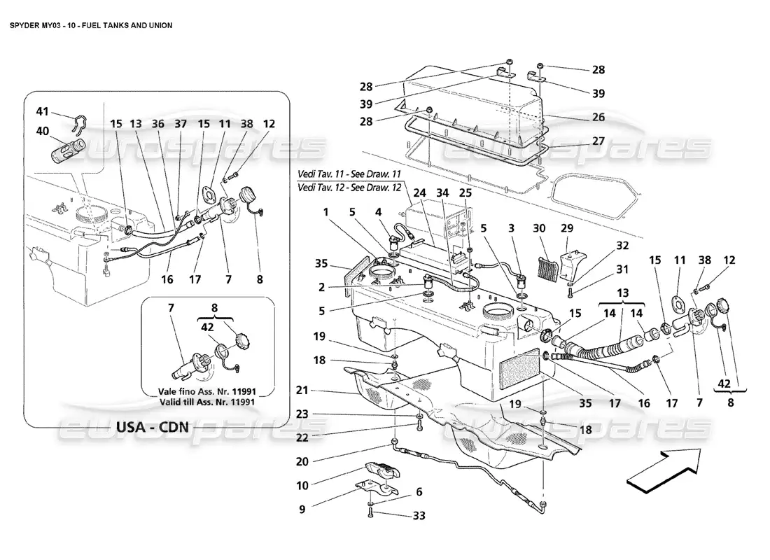 maserati 4200 spyder (2003) fuel tanks and union parts diagram