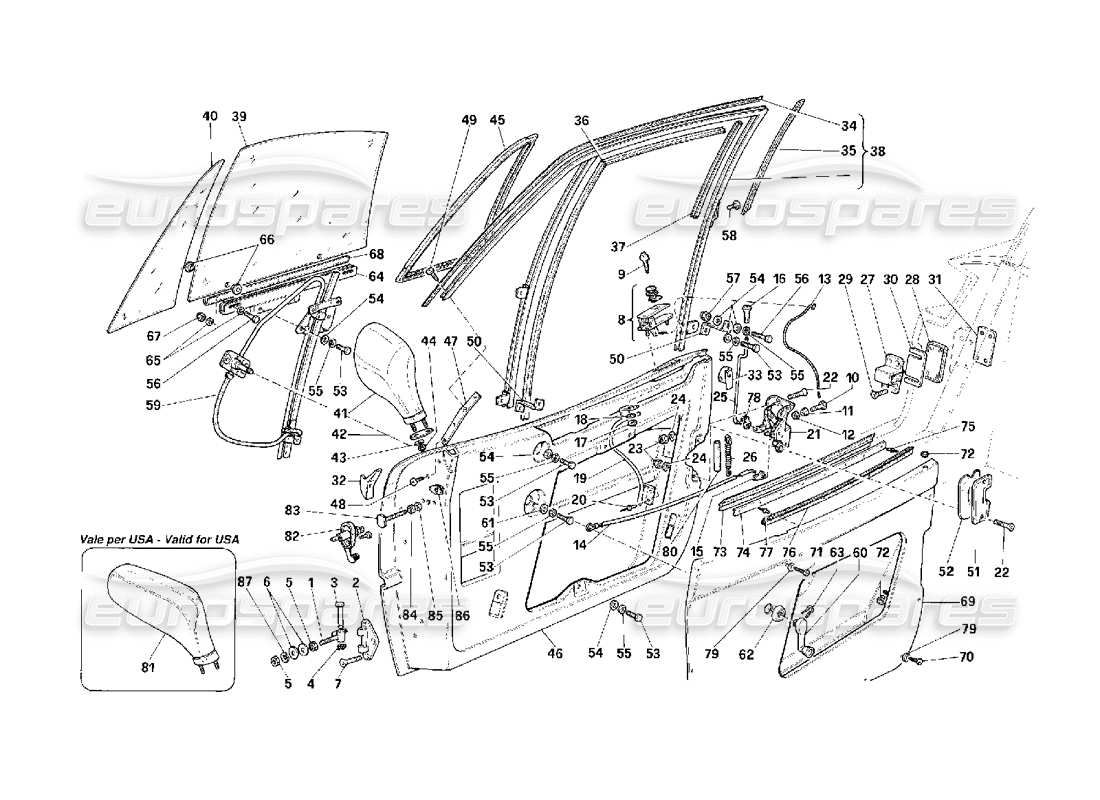 ferrari f40 doors -descending glass version- part diagram