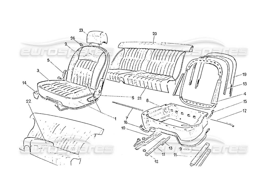 ferrari 365 gt 2+2 (coachwork) front & rear seats part diagram