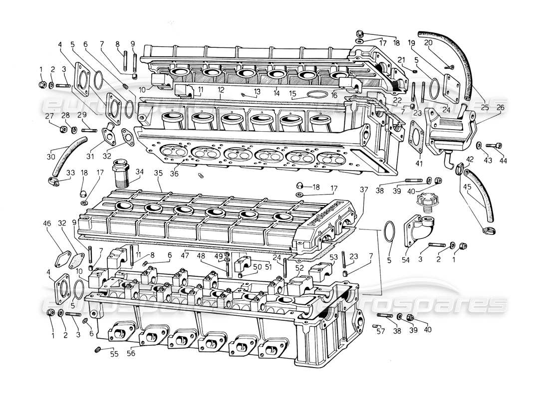 lamborghini countach 5000 qv (1985) cylinder heads parts diagram