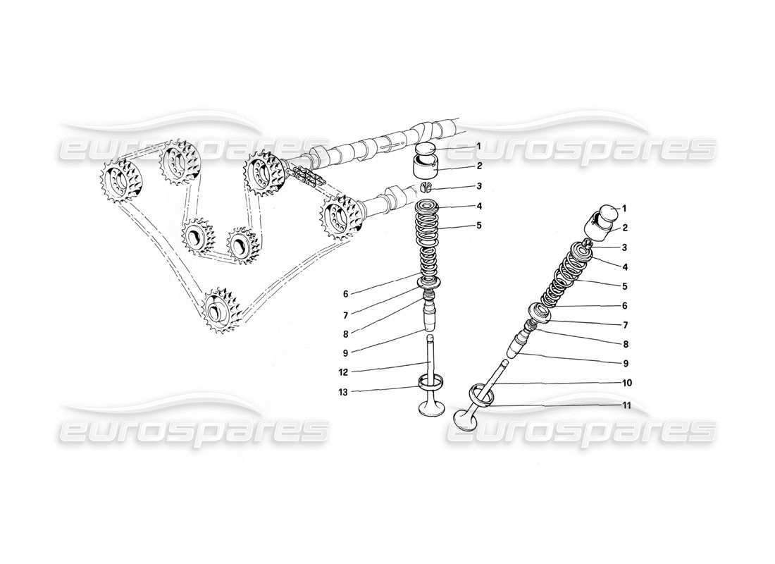 ferrari 400i (1983 mechanical) timing system - bucket type tappets parts diagram