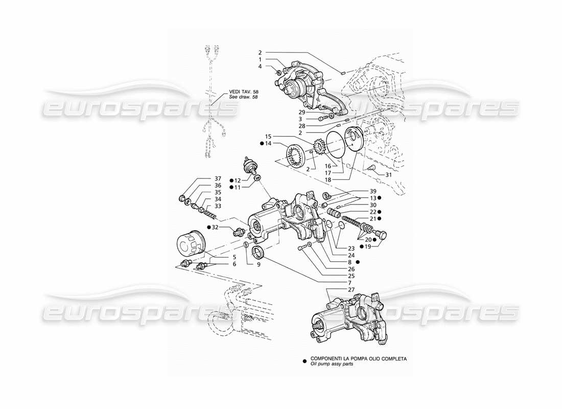 maserati qtp v6 (1996) oil pump and water pump parts diagram