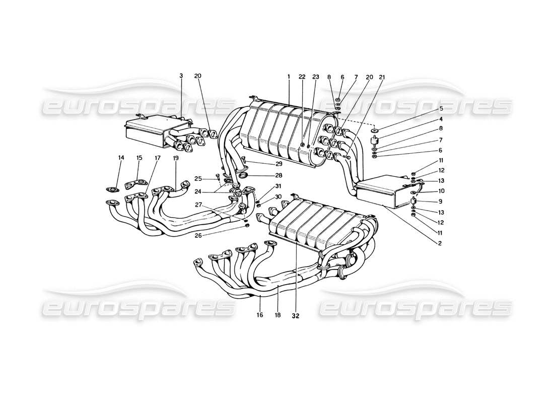 ferrari 365 gt4 berlinetta boxer exhaust system parts diagram