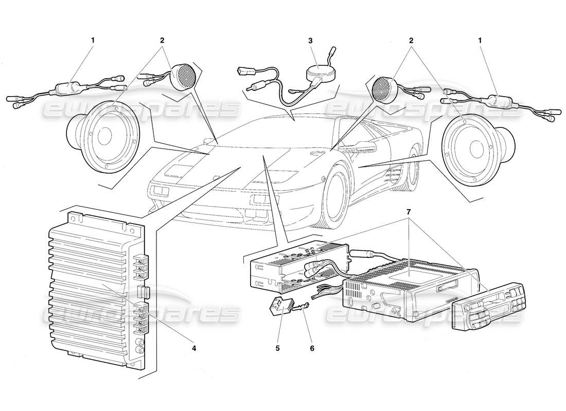 lamborghini diablo vt (1994) radio set part diagram