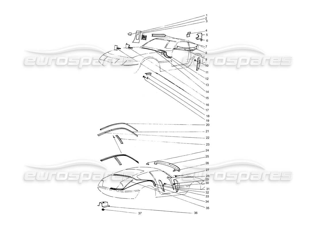 ferrari 365 gtb4 daytona (coachwork) sheilds & coverings part diagram