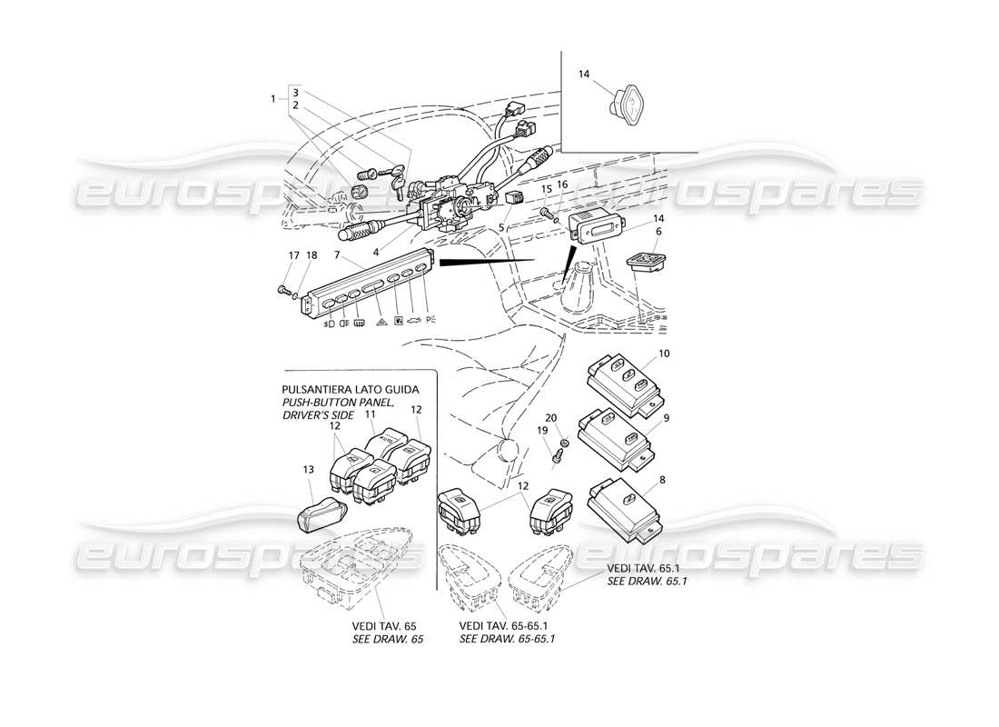maserati qtp v8 evoluzione switches and steering lock parts diagram