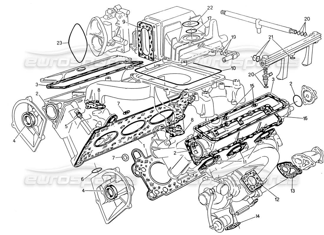 maserati 222 / 222e biturbo heads gasket and rubbers part diagram