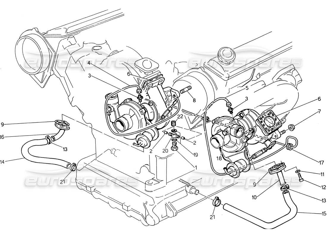 maserati 222 / 222e biturbo turboblowers lubrication part diagram