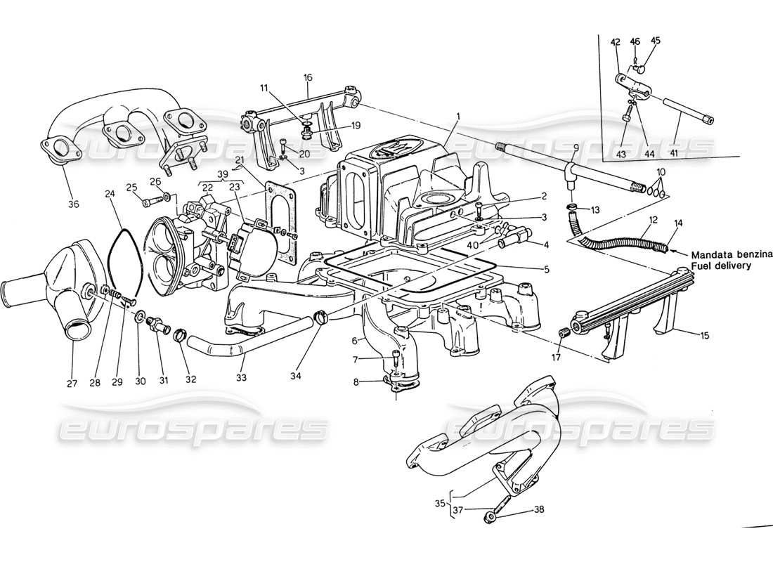 maserati 222 / 222e biturbo intake manifold throttle valve body parts diagram