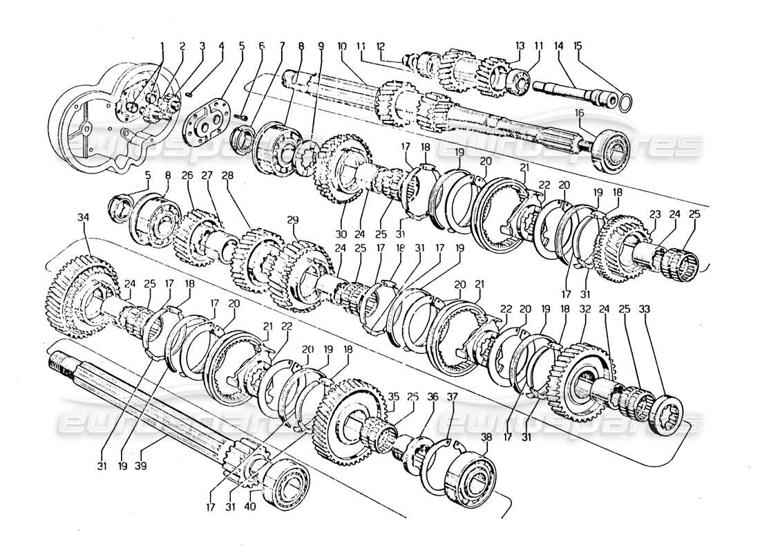 lamborghini urraco p250 / p250s gearbox parts diagram