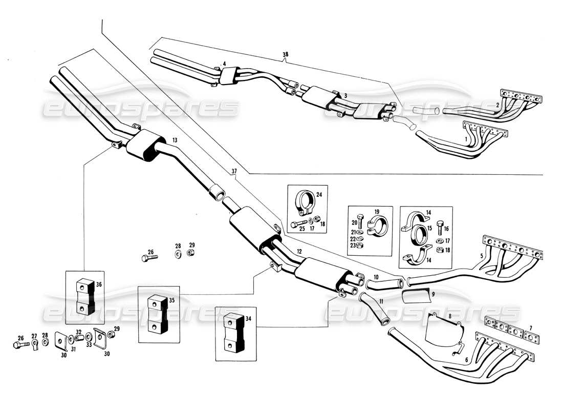 maserati ghibli 4.7 / 4.9 exhaust pipes parts diagram