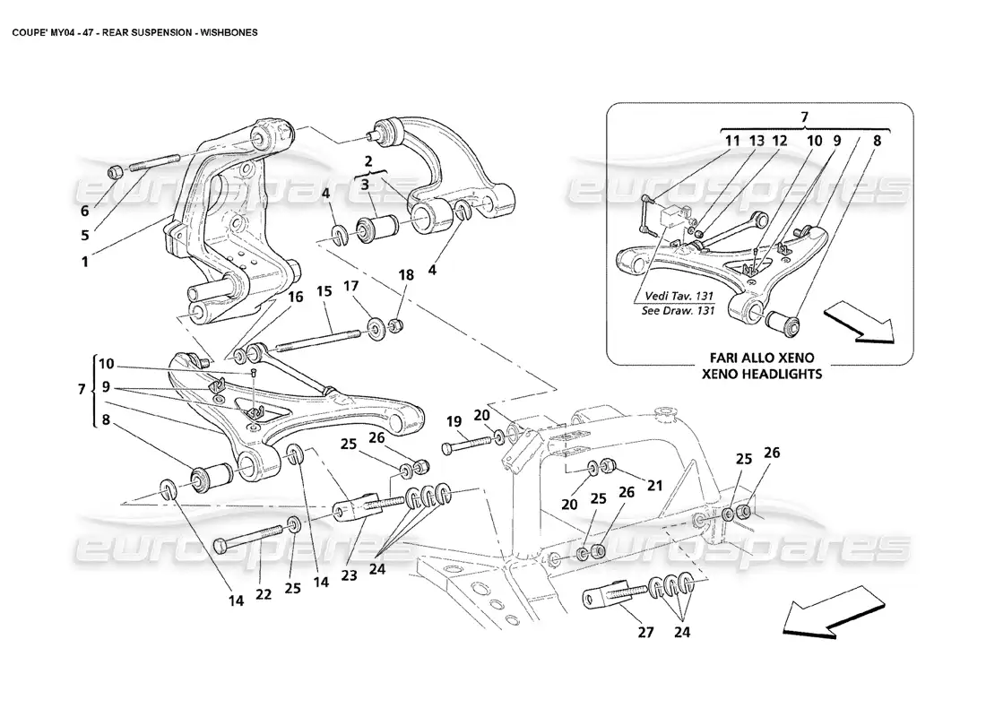 maserati 4200 coupe (2004) rear suspension wishbones parts diagram