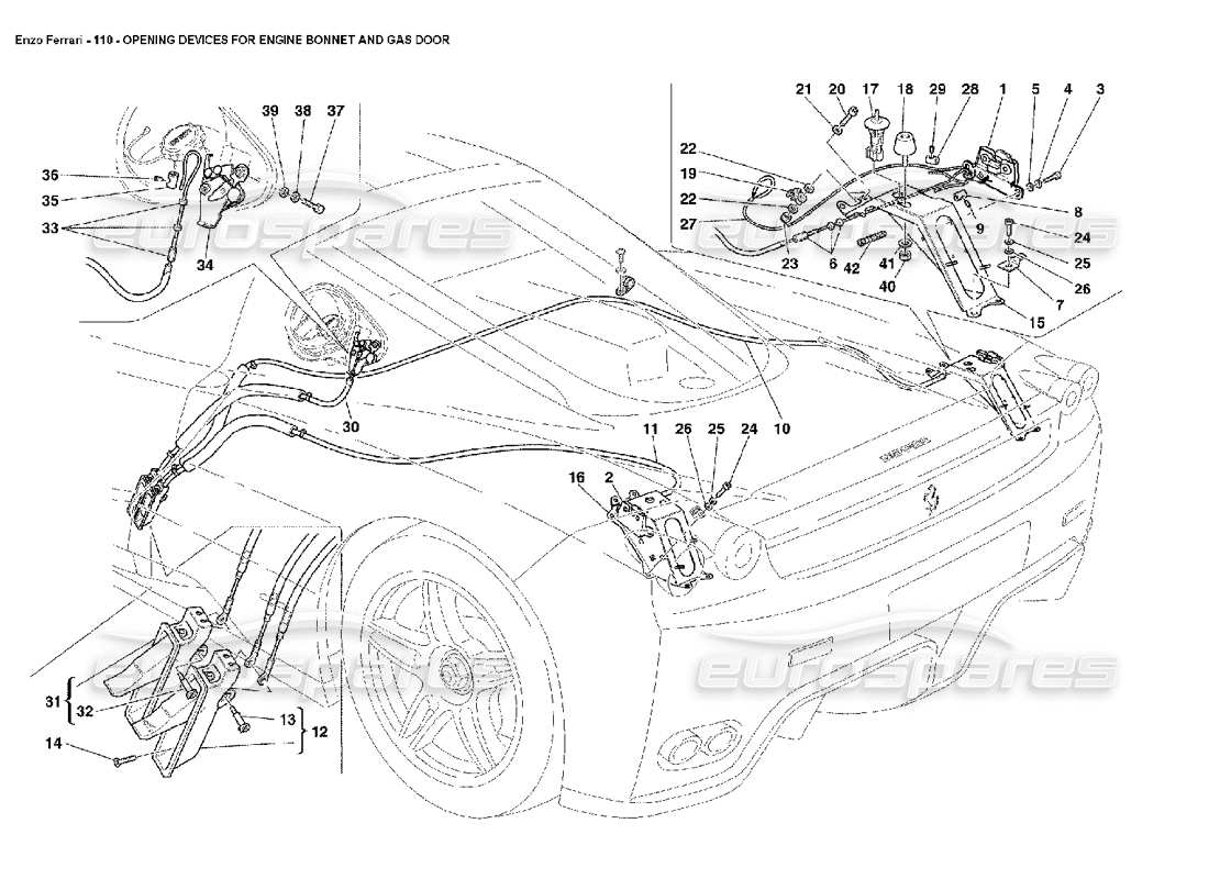ferrari enzo opening devices for engine bonnet and gas door parts diagram