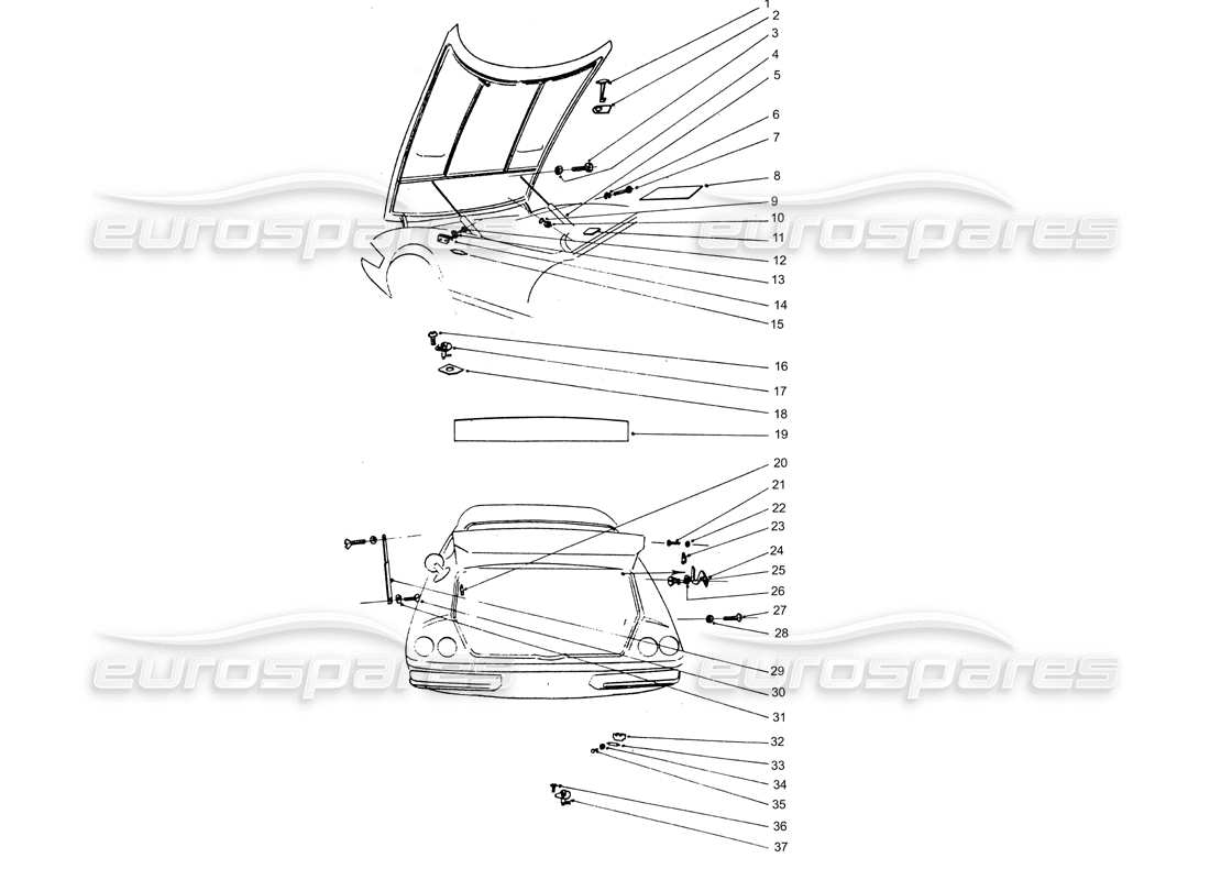 ferrari 365 gtb4 daytona (coachwork) front hood & rear hood hinges part diagram