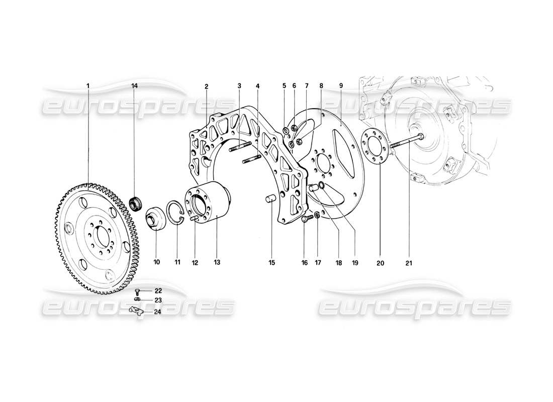 ferrari 400i (1983 mechanical) engine flywheel and clutch housing spacer (400 automatic) part diagram