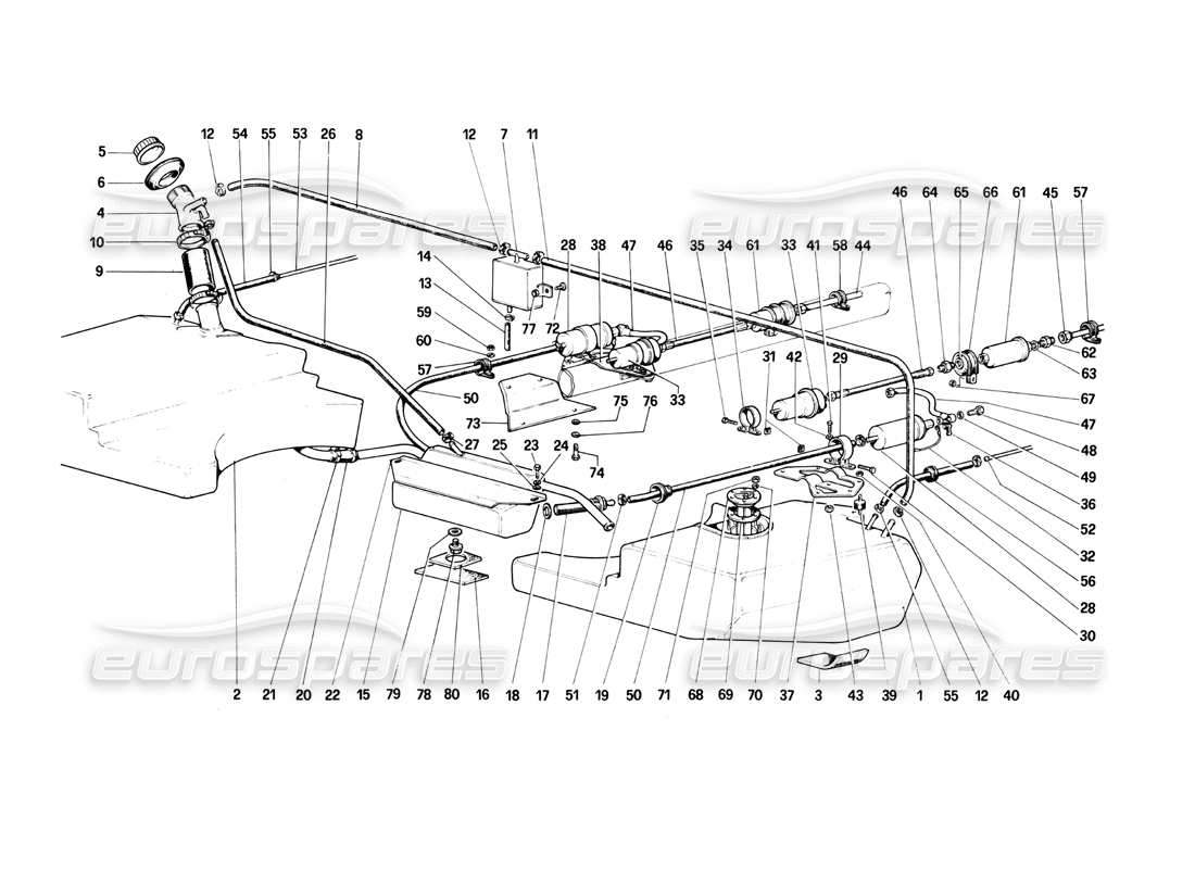 ferrari 400i (1983 mechanical) fuel tanks, pumps, lines part diagram