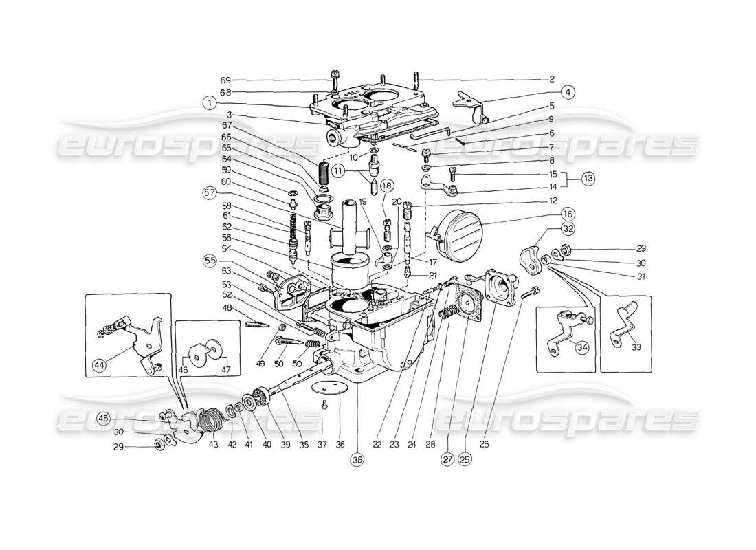 ferrari 208 gt4 dino (1975) weber carburettors (34 dcn 53-54-55-56) part diagram
