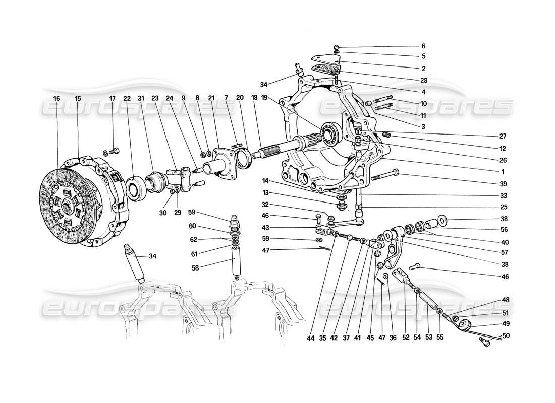 ferrari 308 quattrovalvole (1985) clutch and controls part diagram