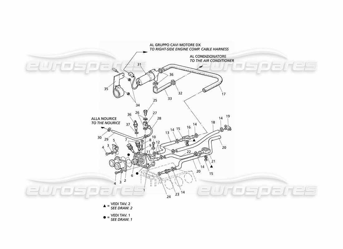 maserati qtp v6 evoluzione engine cooling cabin heating part diagram