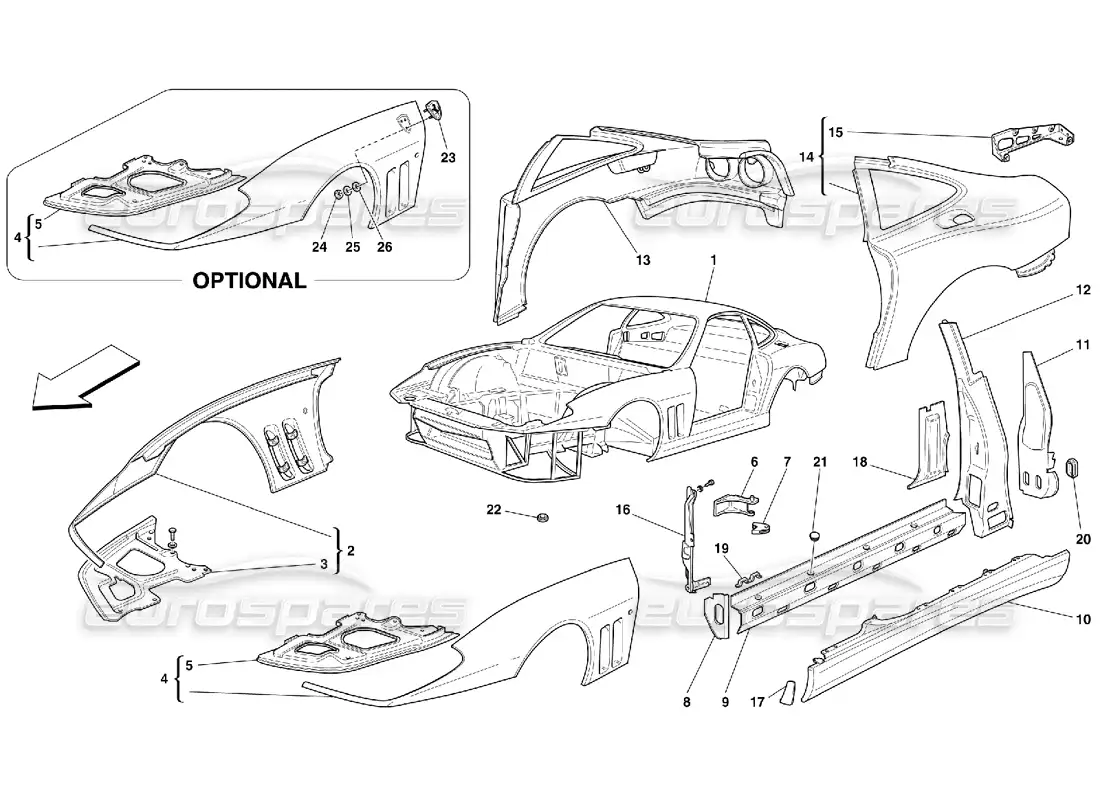 ferrari 550 maranello body - inner trims parts diagram