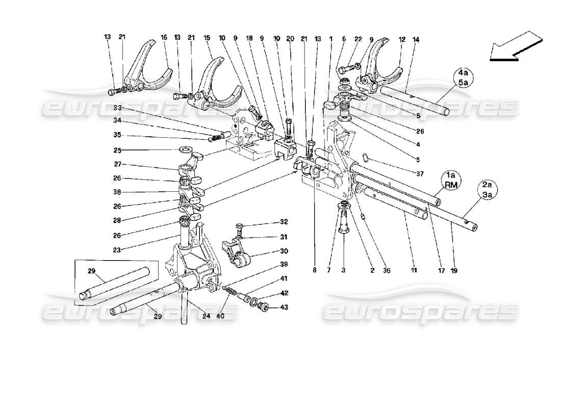 ferrari mondial 3.4 t coupe/cabrio inside gearbox controls parts diagram